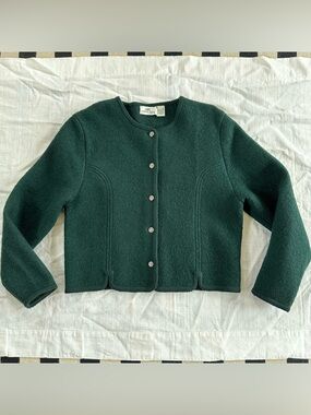 Vintage Carroll Reed Boiled Wool Cardigan Sweater Jacket Sz 14 Forest Green